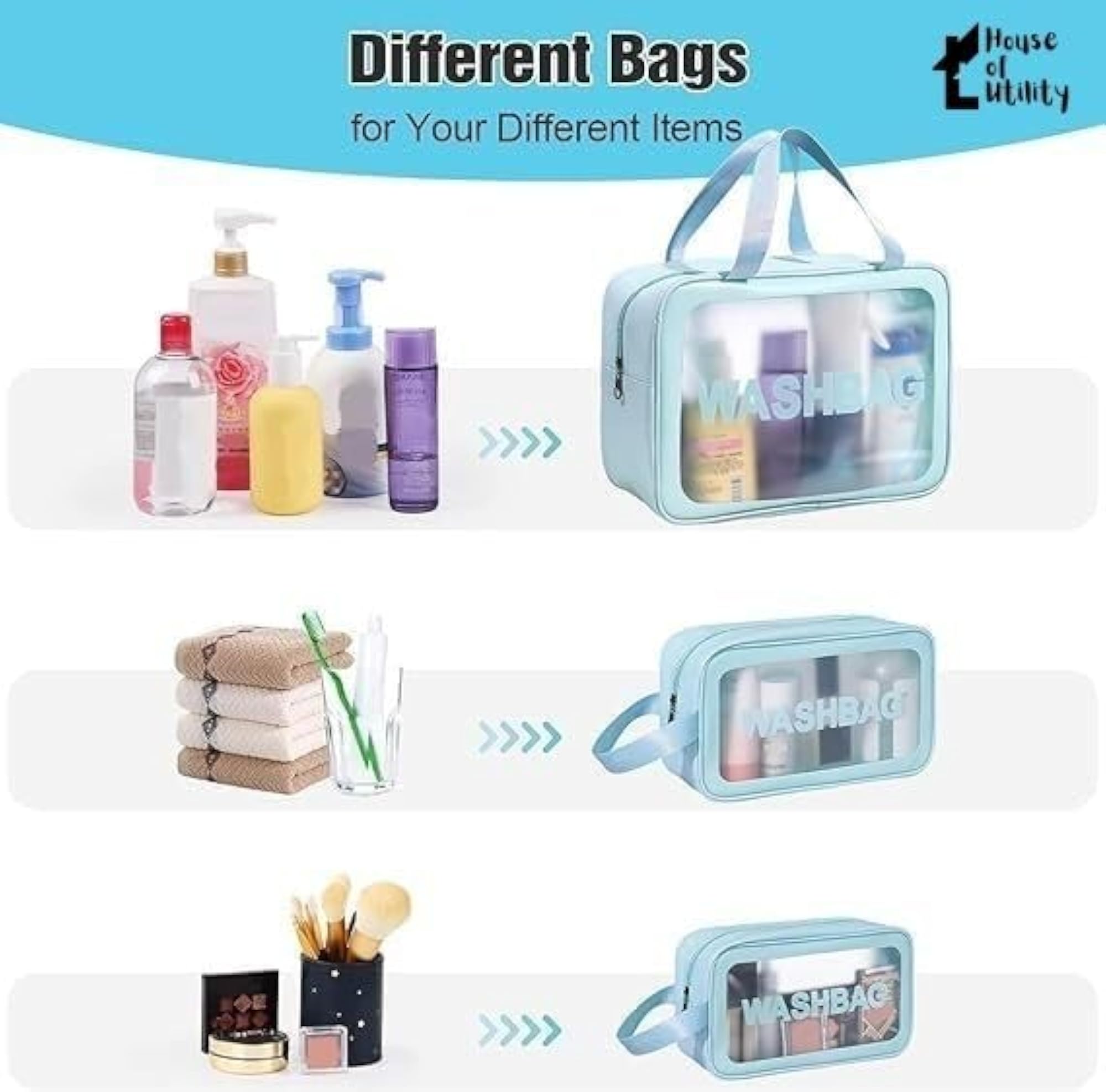 3 Piece Wash Bags Toiletry Bag Set, Waterproof